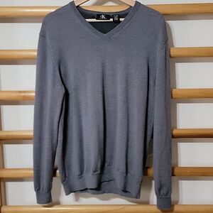 Calvin Klein‎ men's extra fine 100% merino wool gray V-neck sweater size XL